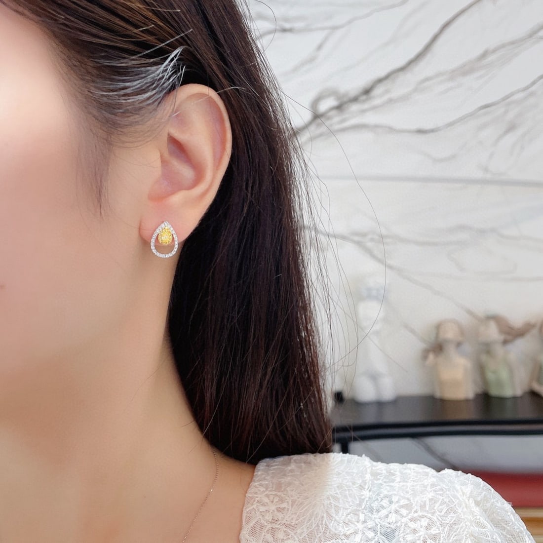 14k Gold 0.58 Ctw Natural Yellow Diamond & Diamond Earrings - 4