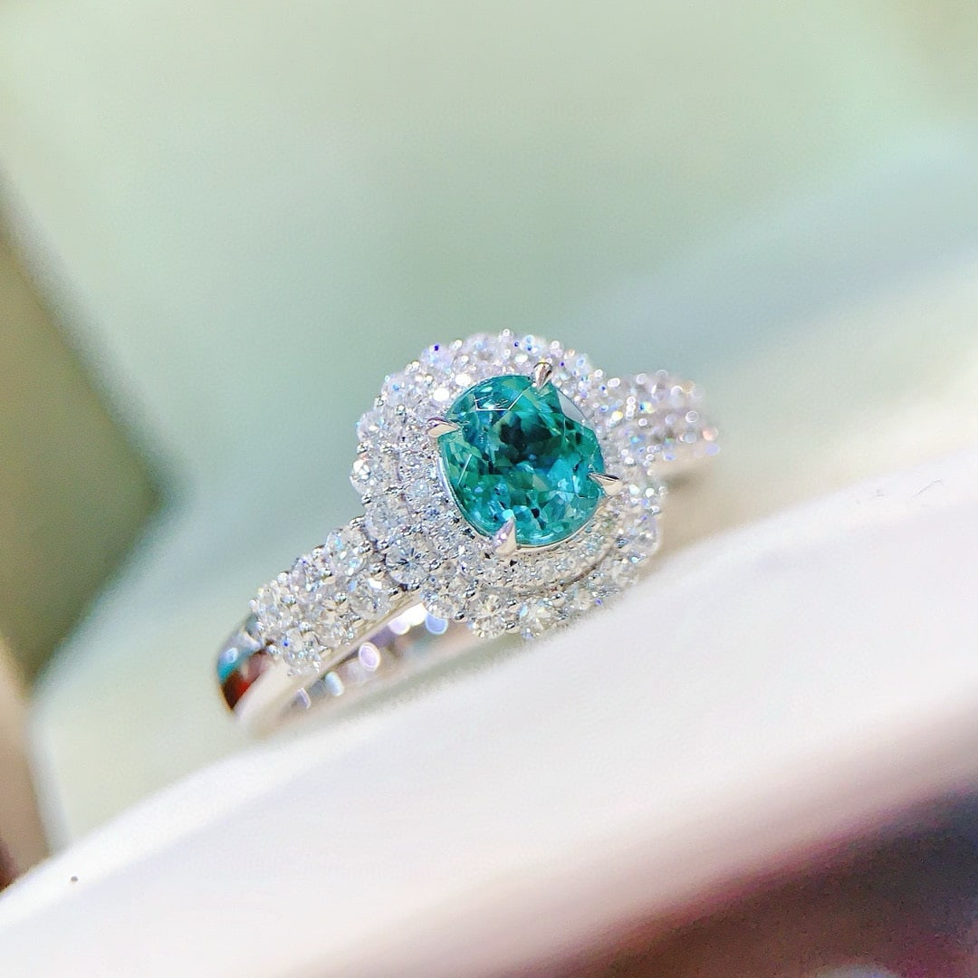 14k Gold 1.62 Ctw Natural Paraiba Tourmaline & Diamond Ring - 2