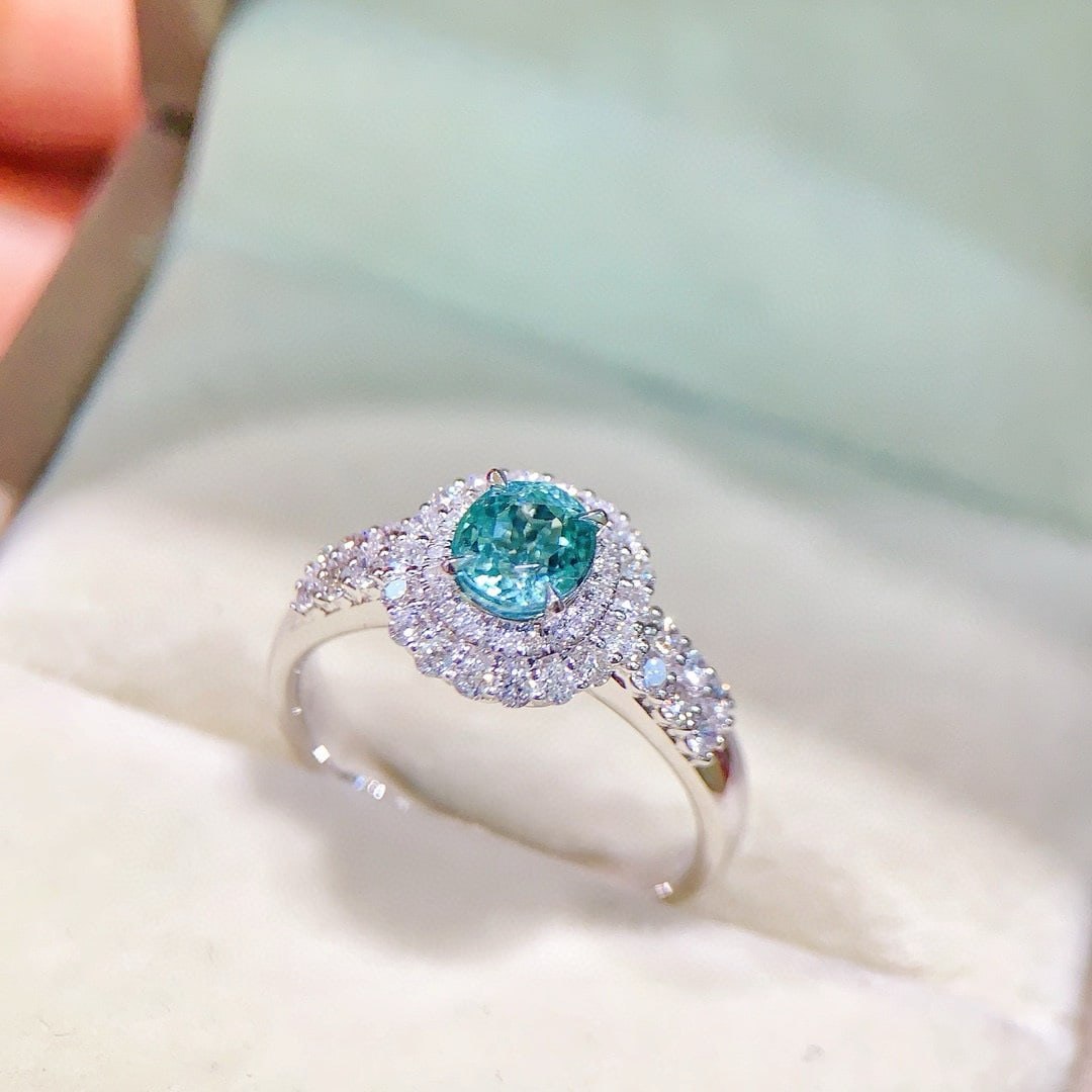 14k Gold 1.62 Ctw Natural Paraiba Tourmaline & Diamond Ring - 3