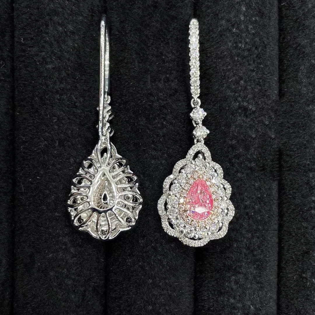 14k Gold 2.30 Ctw Natural Pink Diamond & Diamond Earrings - 2