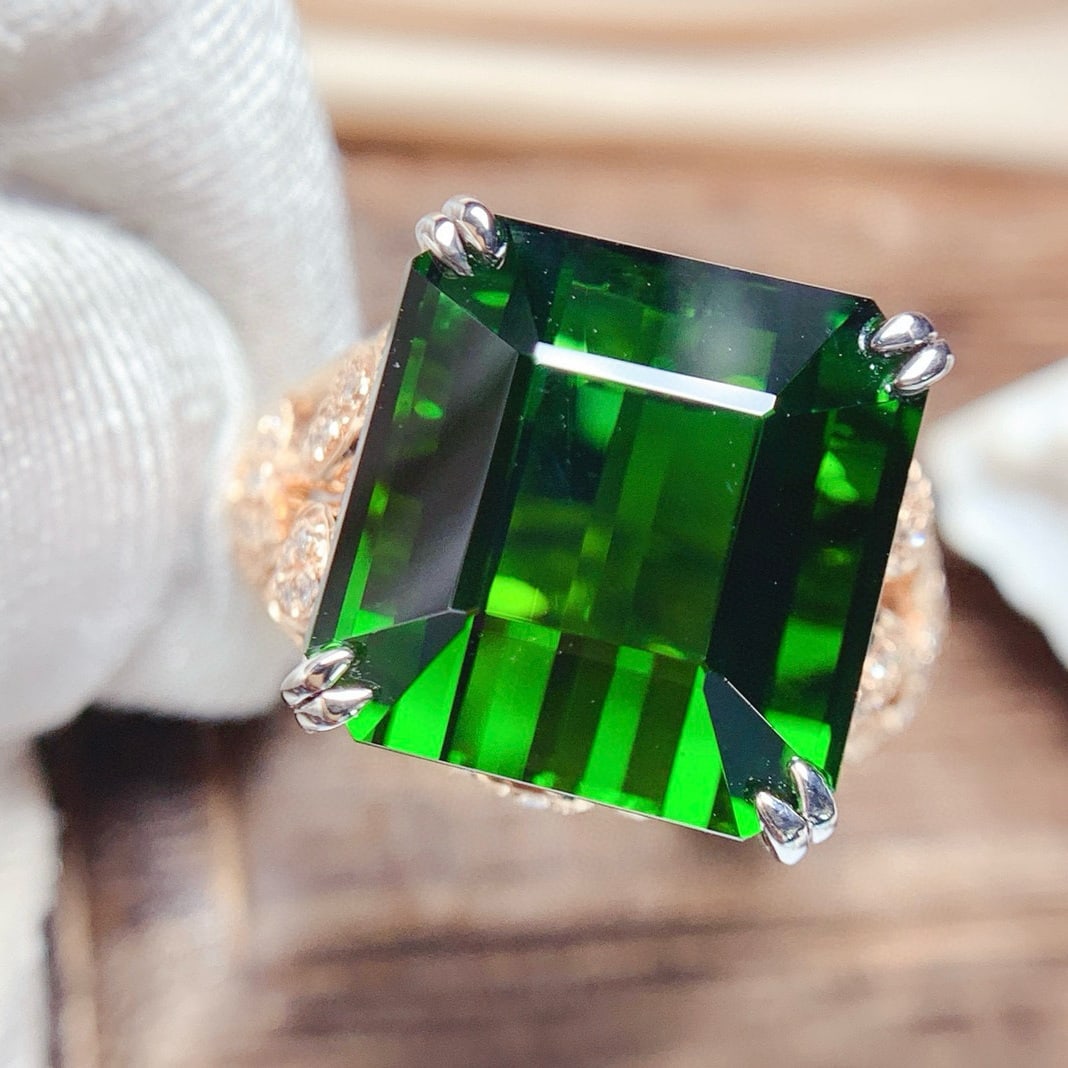 14k Gold 21.25 Ct Natural Tourmaline & Diamond Ring - 2