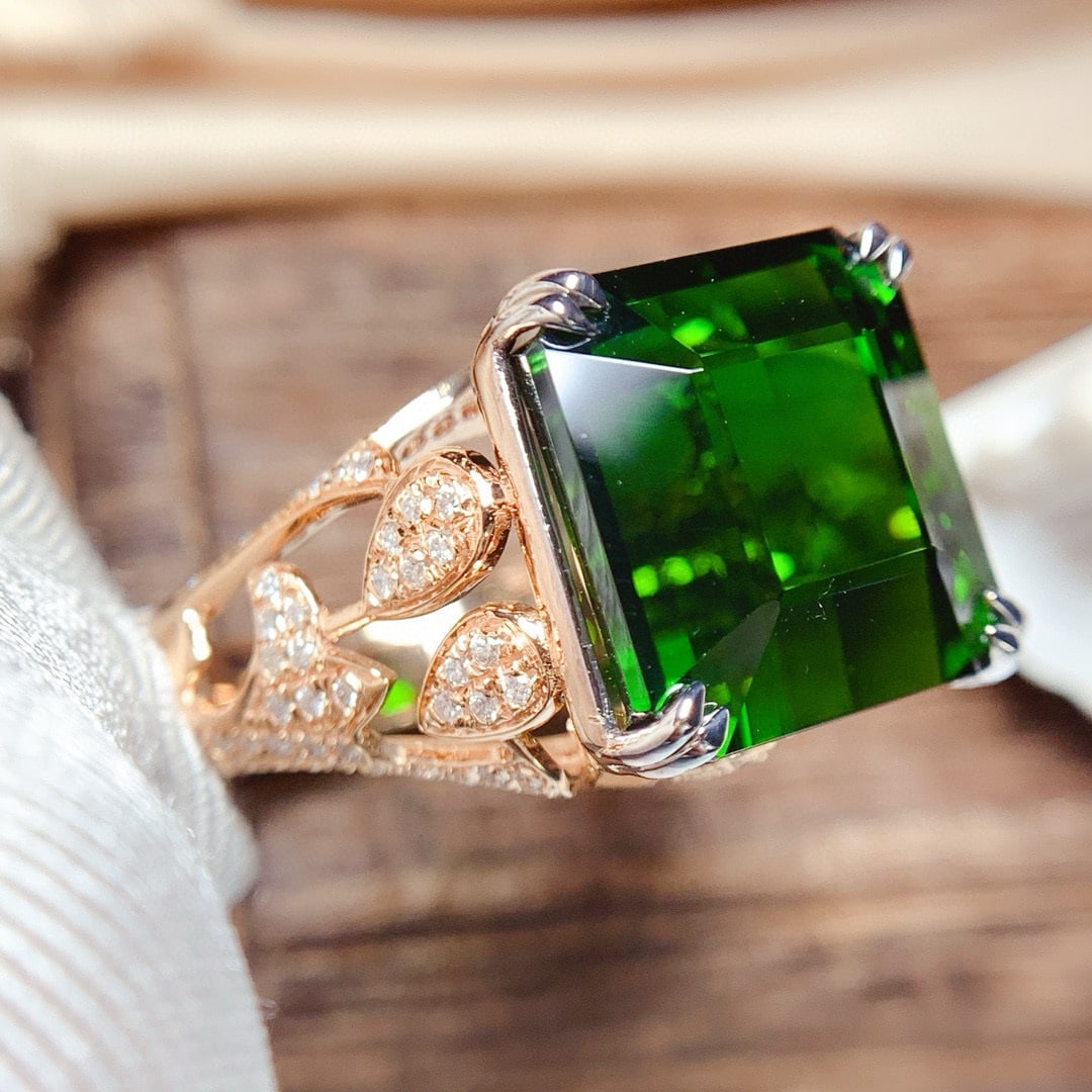 14k Gold 21.25 Ct Natural Tourmaline & Diamond Ring - 3