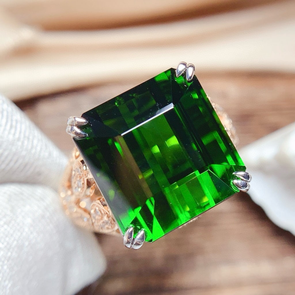 14k Gold 21.25 Ct Natural Tourmaline & Diamond Ring - 4