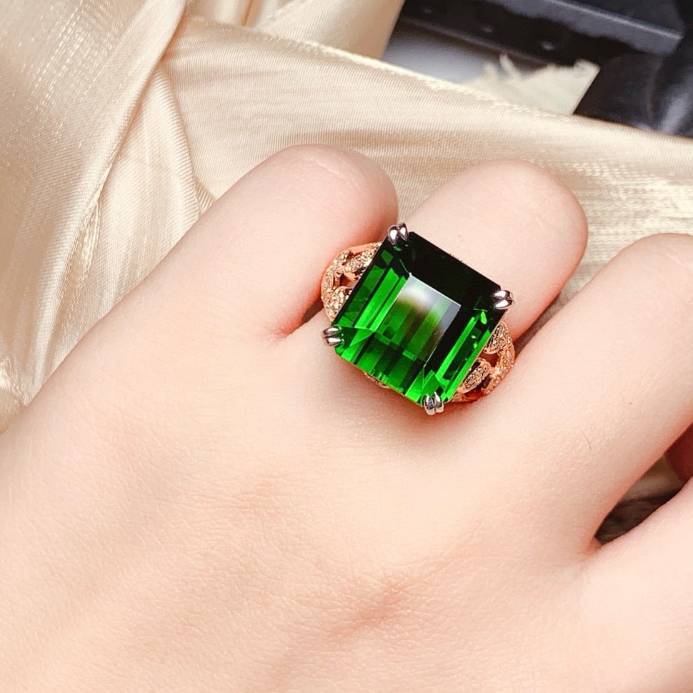 14k Gold 21.25 Ct Natural Tourmaline & Diamond Ring - 5