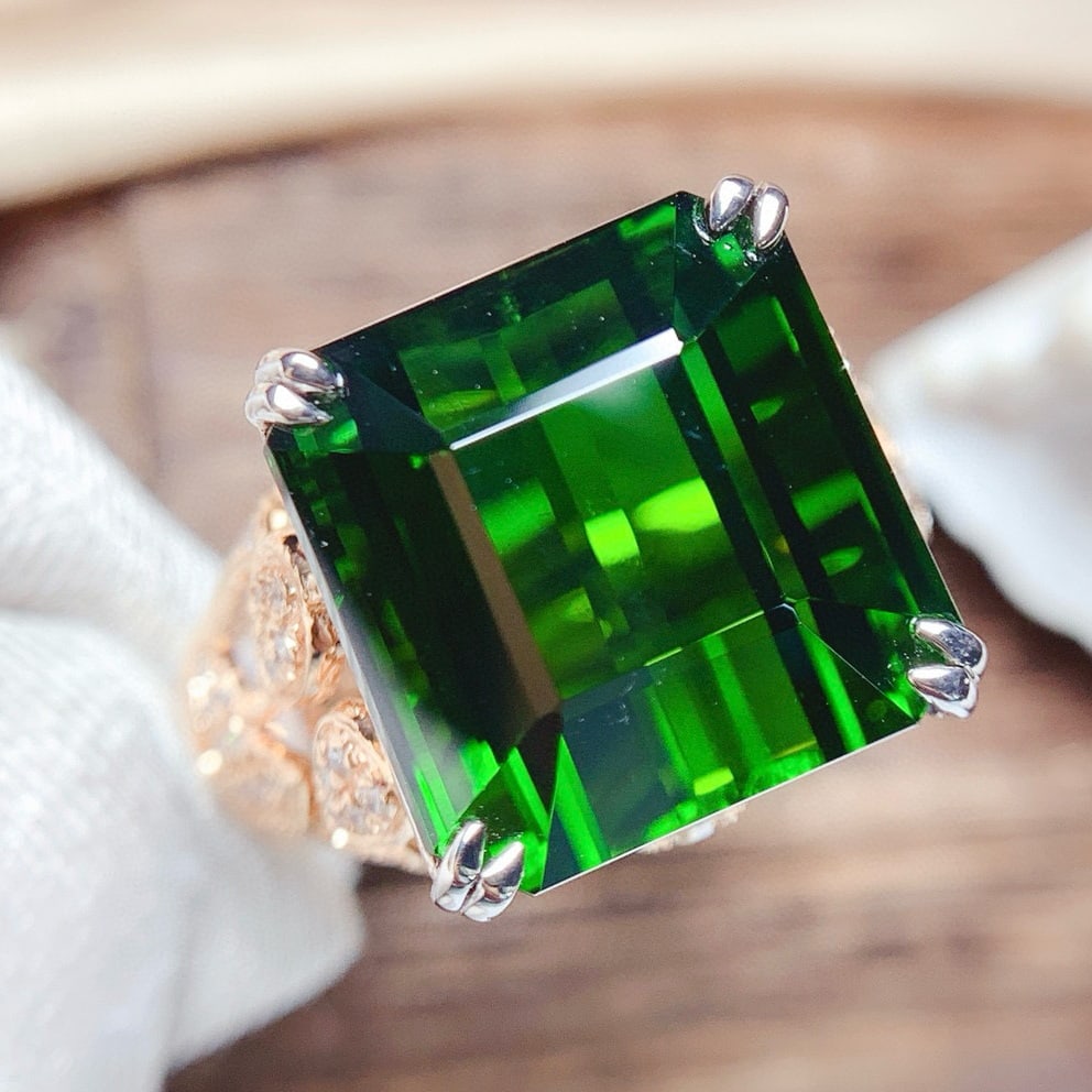 14k Gold 21.25 Ct Natural Tourmaline & Diamond Ring - 6