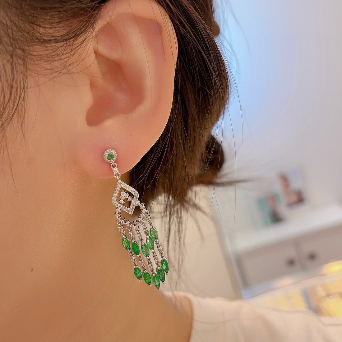 14k Gold 3.26 Ctw Natural Emerald & Diamond Earrings - 2