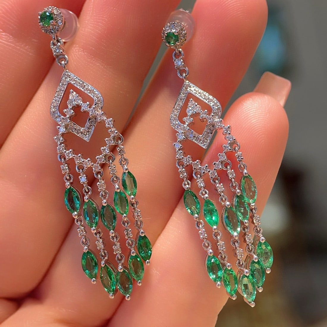 14k Gold 3.26 Ctw Natural Emerald & Diamond Earrings - 8