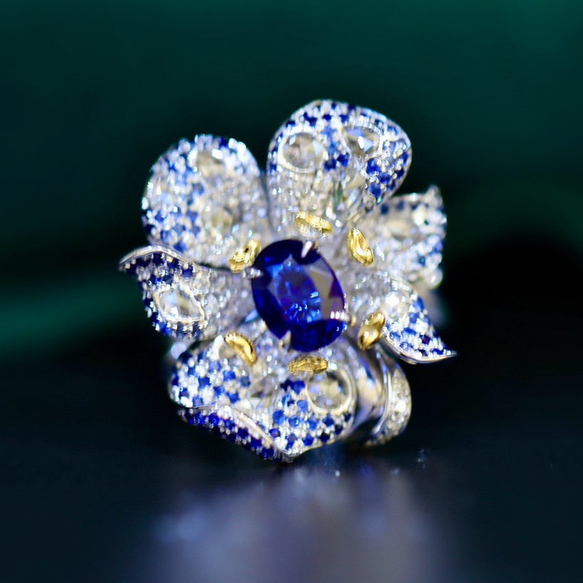 14k Gold 2.03 Ctw Natural Sapphire & Diamond Ring/pendant( Without Chain ): Ref:230941033 // gold content:14k gold // ring size:7. 25us // // main gemstone:sapphire // shape:oval // carat weight:1. 21ct // color:royal blue // treatment:natural // // adjacent gemstone 2 :