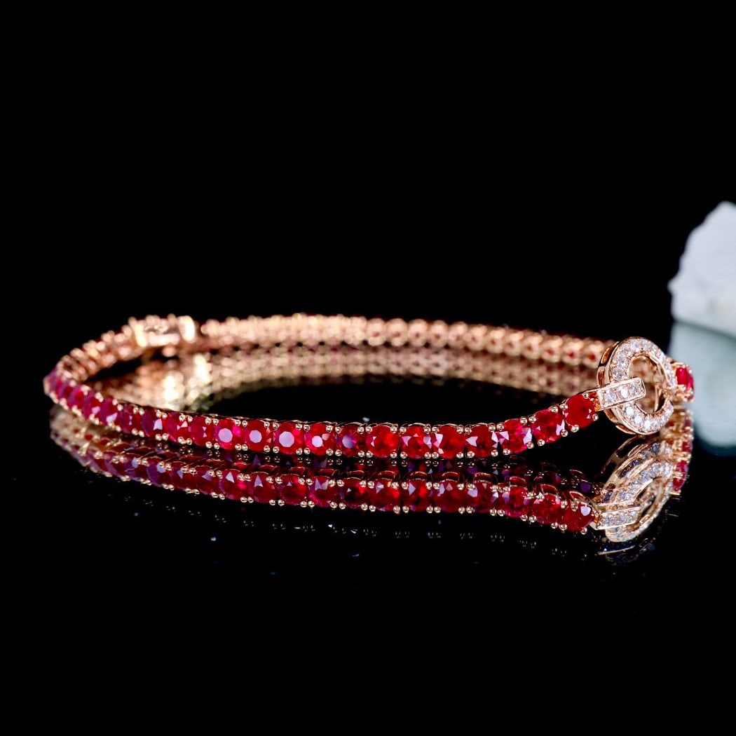 14k Gold 5.35 Ctw Natural Ruby & Diamond Bracelet - 2