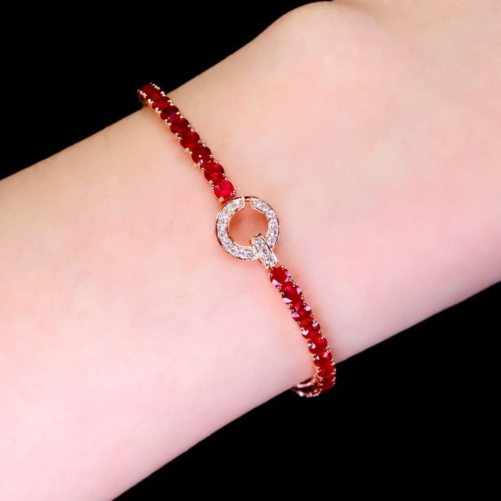 14k Gold 5.35 Ctw Natural Ruby & Diamond Bracelet - 3