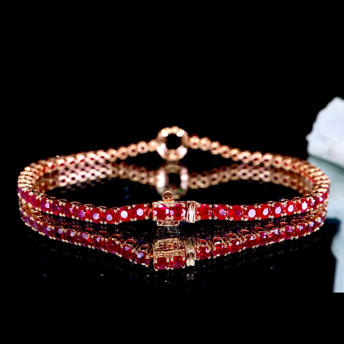 14k Gold 5.35 Ctw Natural Ruby & Diamond Bracelet - 4