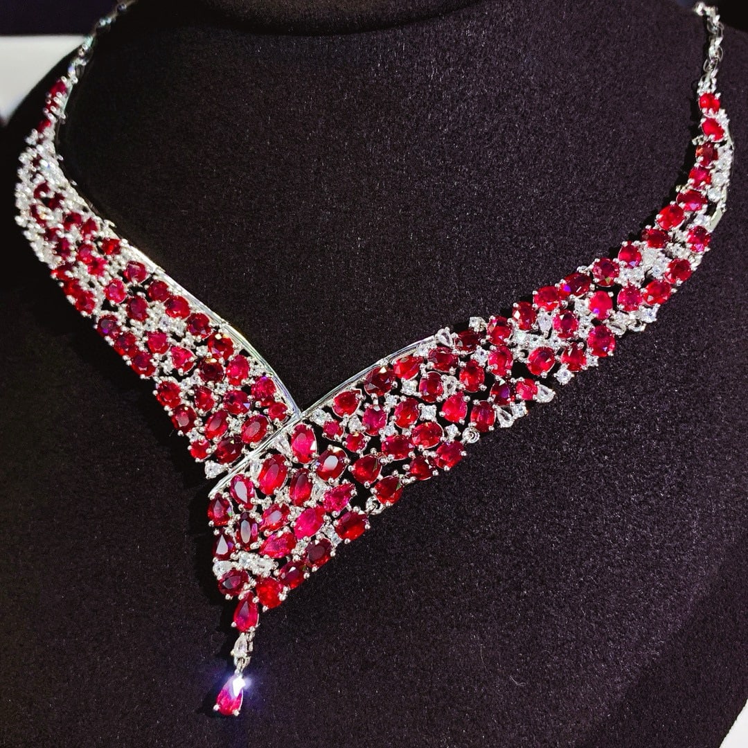 14k Gold 18.62 Ct Natural Ruby & Diamond Necklace - 2