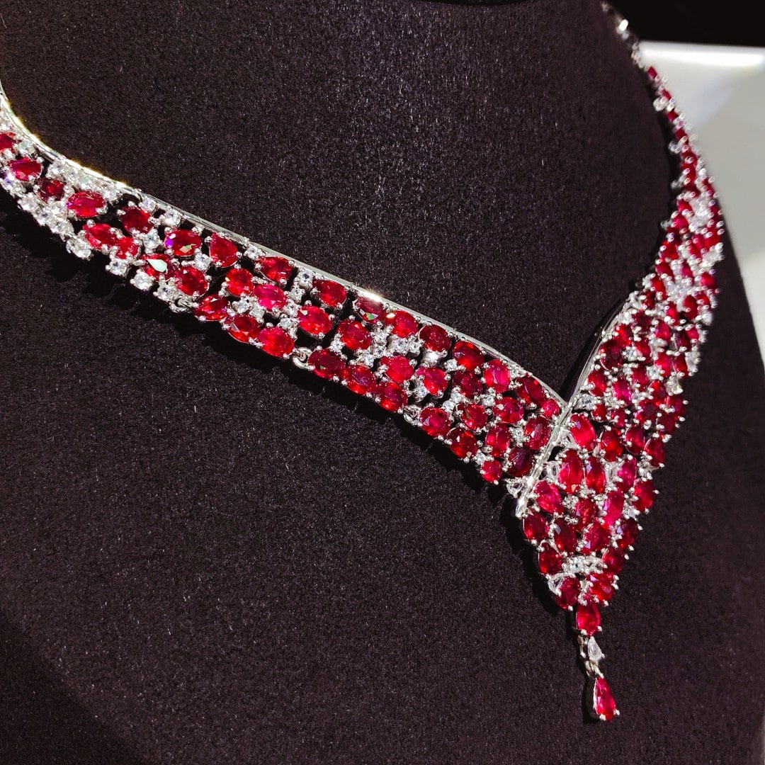 14k Gold 18.62 Ct Natural Ruby & Diamond Necklace - 3