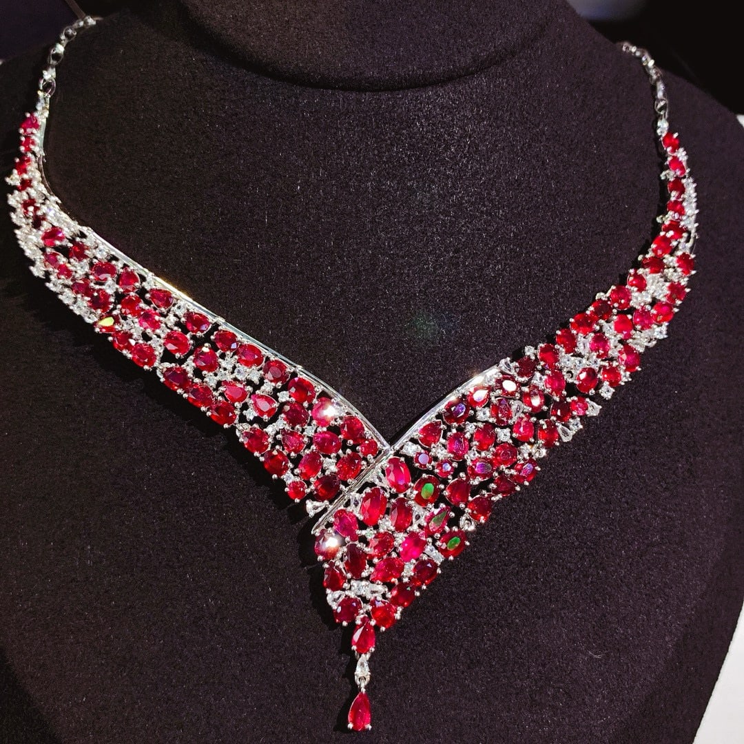 14k Gold 18.62 Ct Natural Ruby & Diamond Necklace - 4