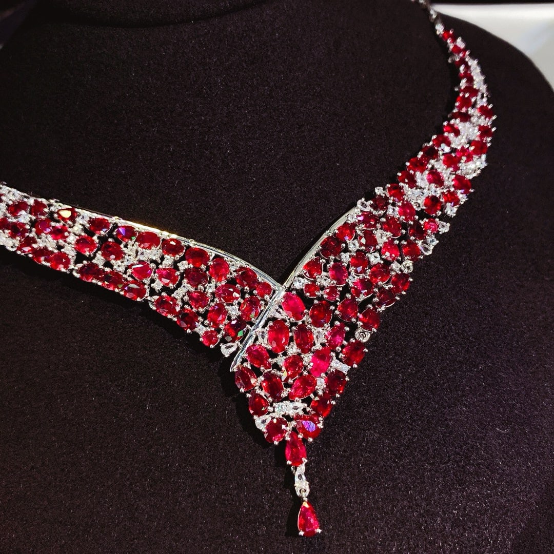 14k Gold 18.62 Ct Natural Ruby & Diamond Necklace - 5