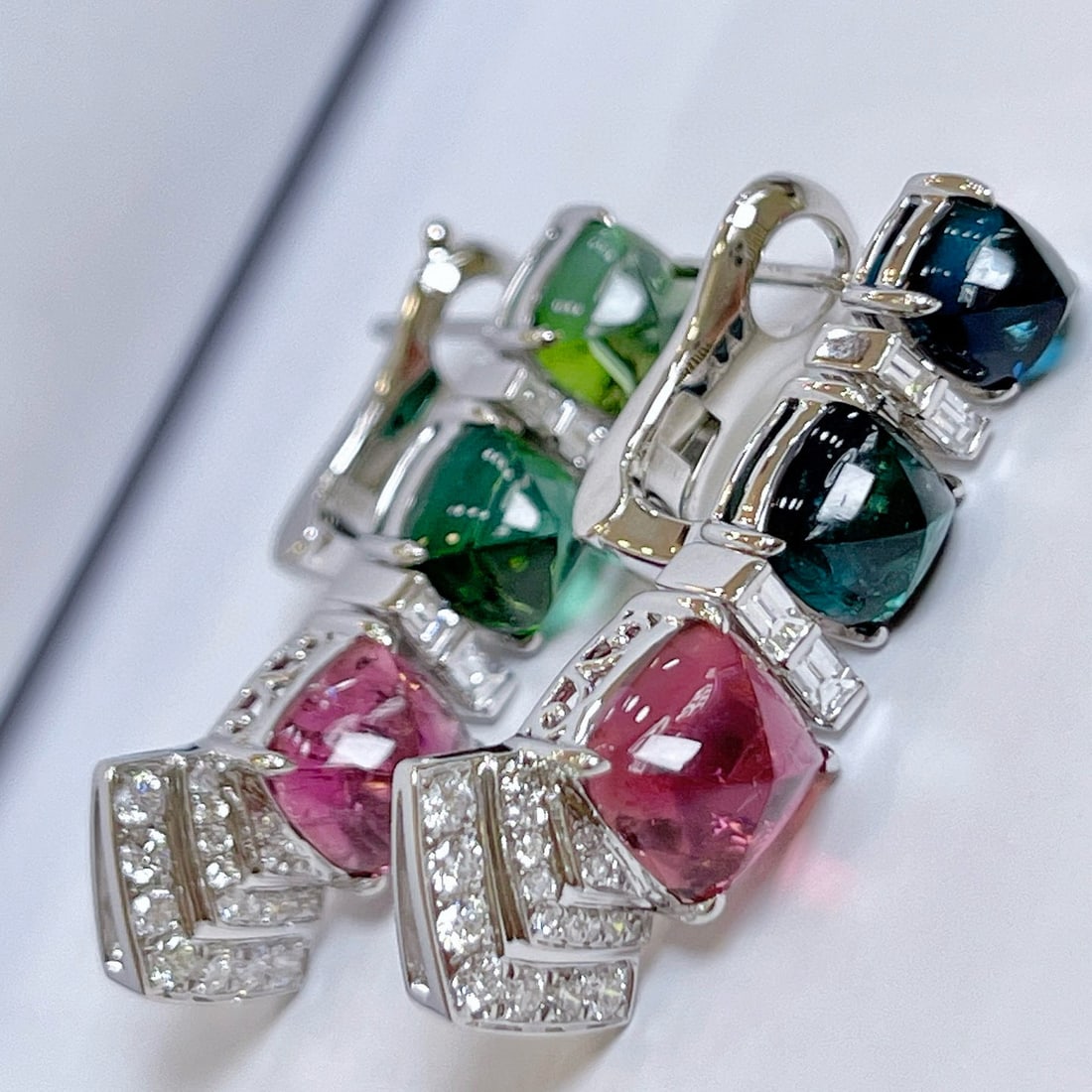 14k Gold 8.5 Ctw Natural Tourmaline & Diamond Earrings - 2