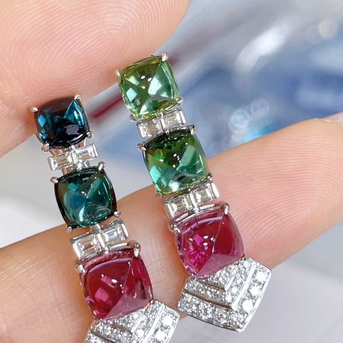 14k Gold 8.5 Ctw Natural Tourmaline & Diamond Earrings - 3