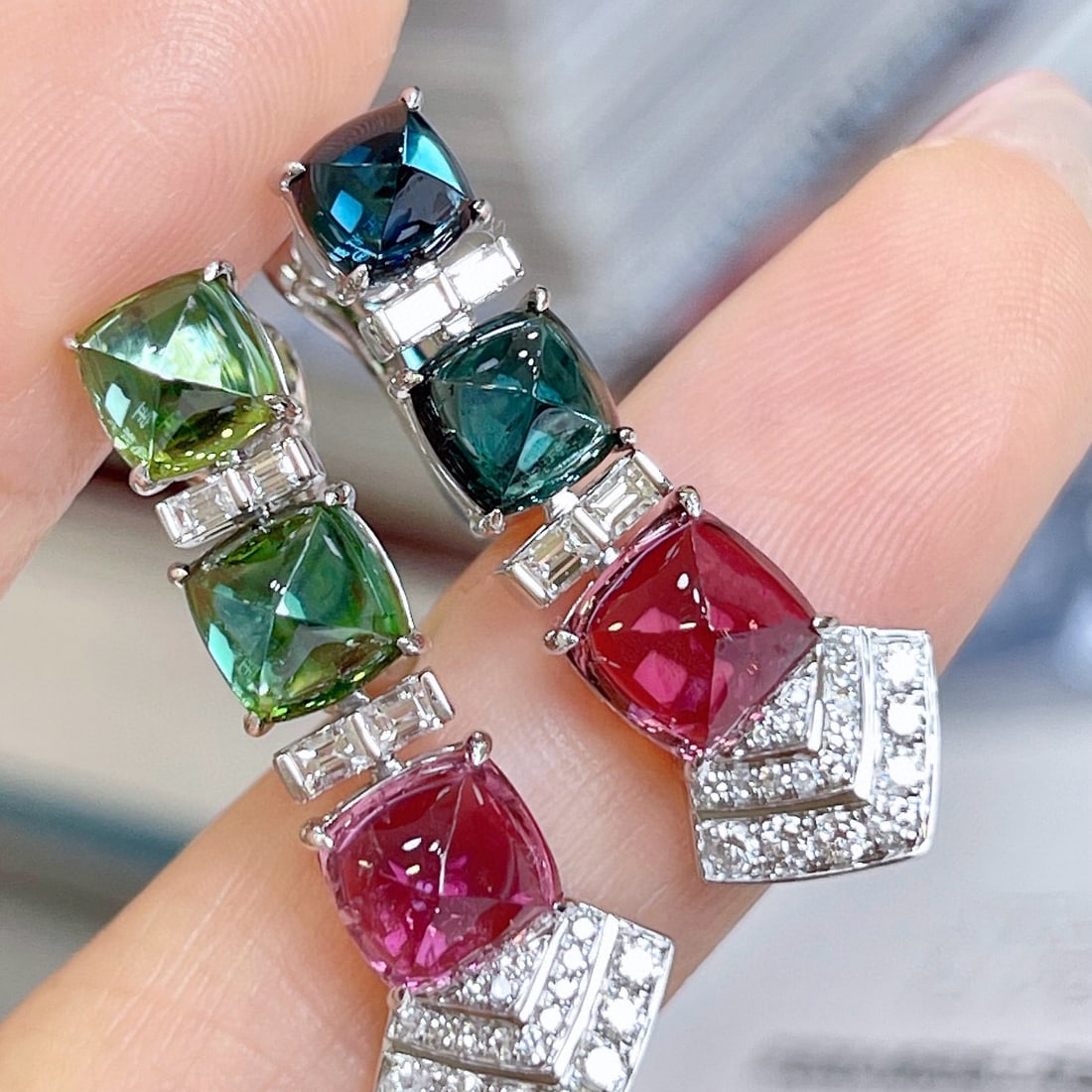 14k Gold 8.5 Ctw Natural Tourmaline & Diamond Earrings - 4