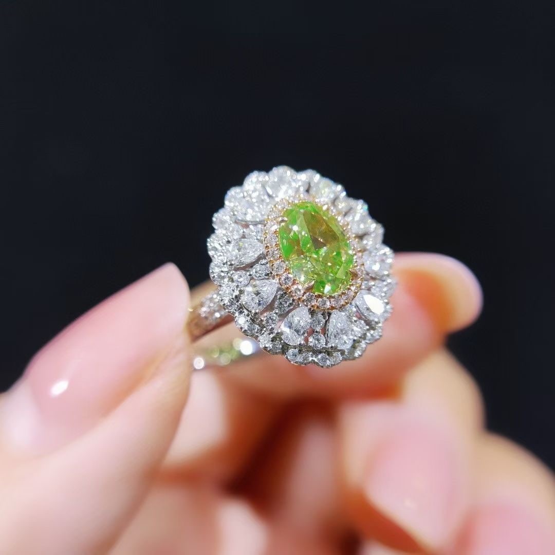 Gia Certified 14k Gold 1.95 Ctw Natural Green Diamond & Diamond Ring/pendant( Without Chain ) - 2