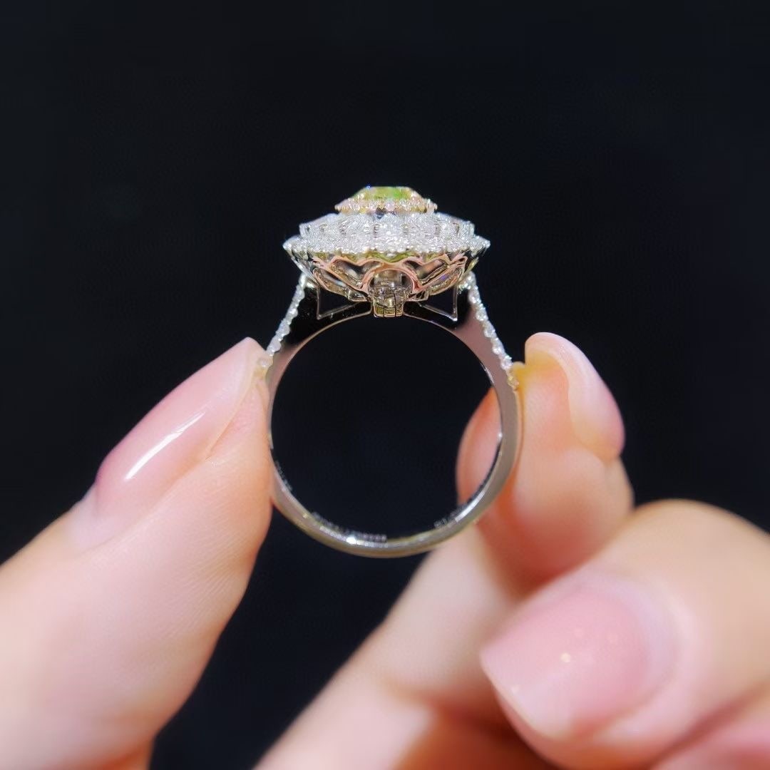 Gia Certified 14k Gold 1.95 Ctw Natural Green Diamond & Diamond Ring/pendant( Without Chain ) - 4