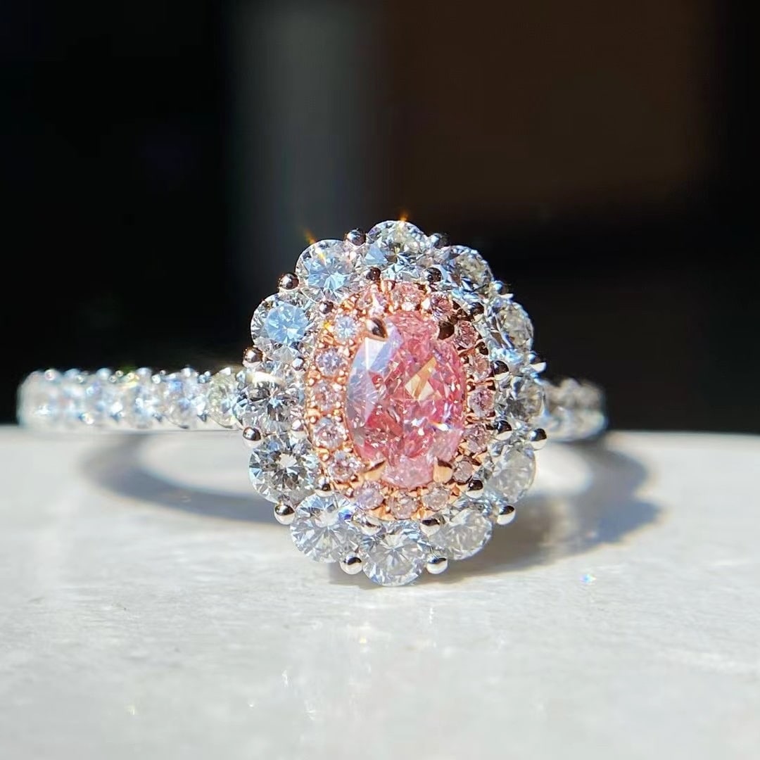 Gia Certified 14k Gold 0.99 Ctw Natural Pink Diamond & Diamond Ring - 2