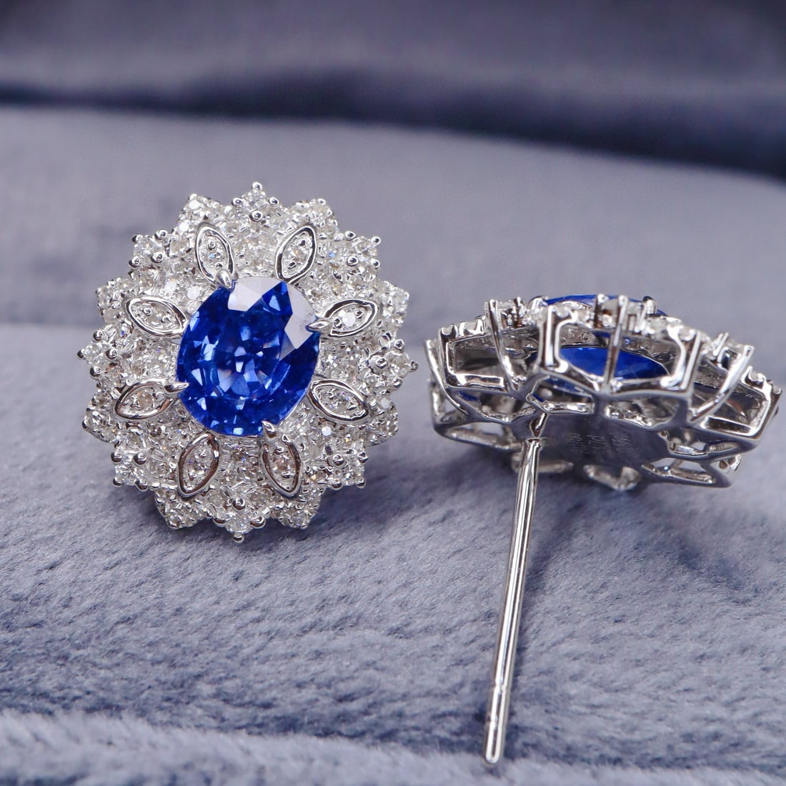 14k Gold 2.26 Ctw Natural Sapphire & Diamond Earrings - 4