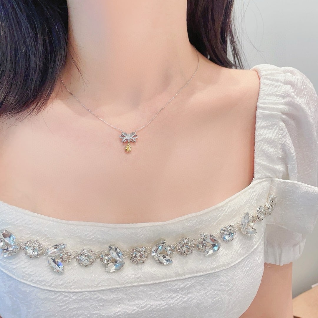 14k Gold 0.40 Ctw Natural Yellow Diamond & Diamond Necklace - 2