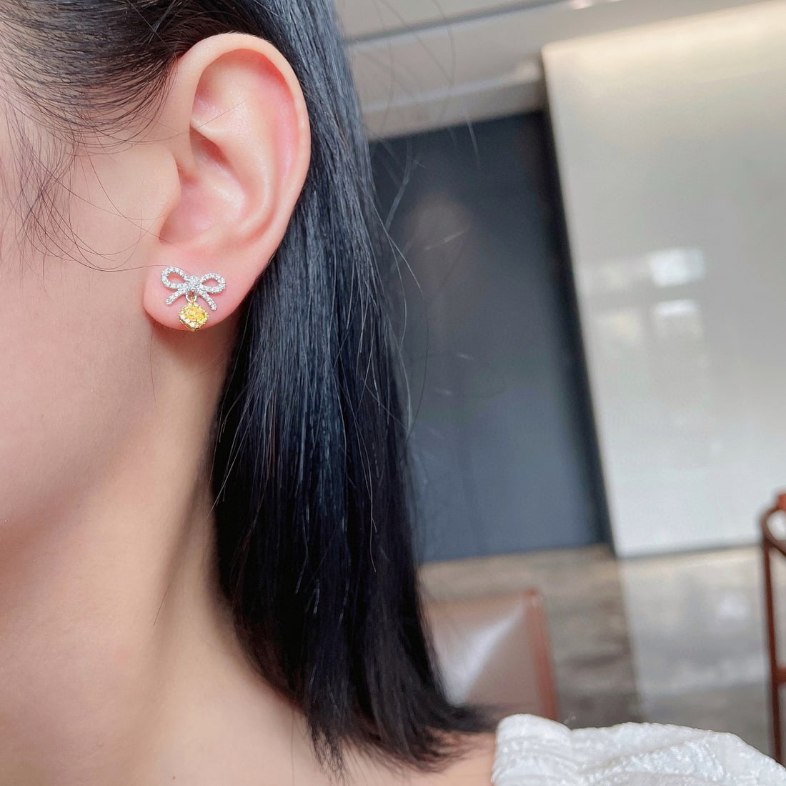 14k Gold 0.52 Ctw Natural Yellow Diamond & Diamond Earrings - 2