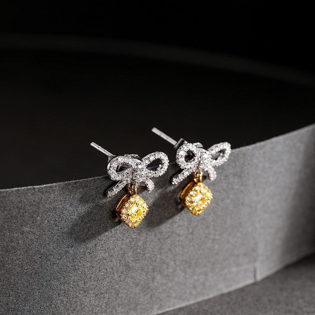 14k Gold 0.52 Ctw Natural Yellow Diamond & Diamond Earrings - 3