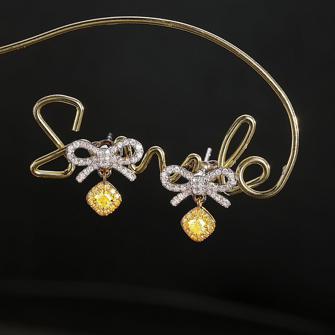 14k Gold 0.52 Ctw Natural Yellow Diamond & Diamond Earrings - 4