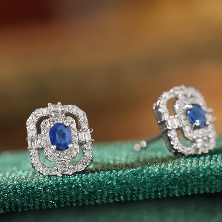 14k Gold 0.96 Ctw Natural Sapphire & Diamond Earrings - 2