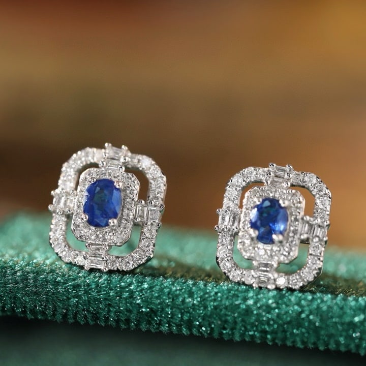 14k Gold 0.96 Ctw Natural Sapphire & Diamond Earrings - 3