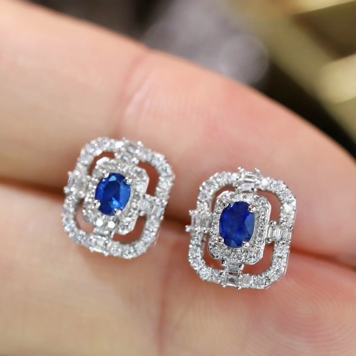 14k Gold 0.96 Ctw Natural Sapphire & Diamond Earrings - 4