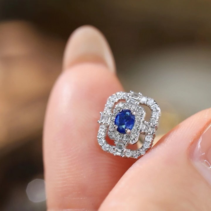 14k Gold 0.96 Ctw Natural Sapphire & Diamond Earrings - 6