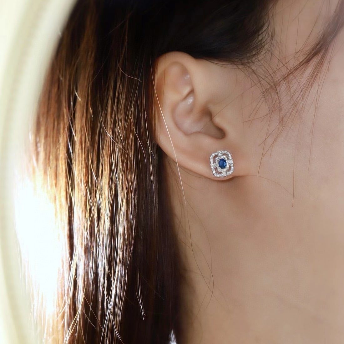 14k Gold 0.96 Ctw Natural Sapphire & Diamond Earrings - 7