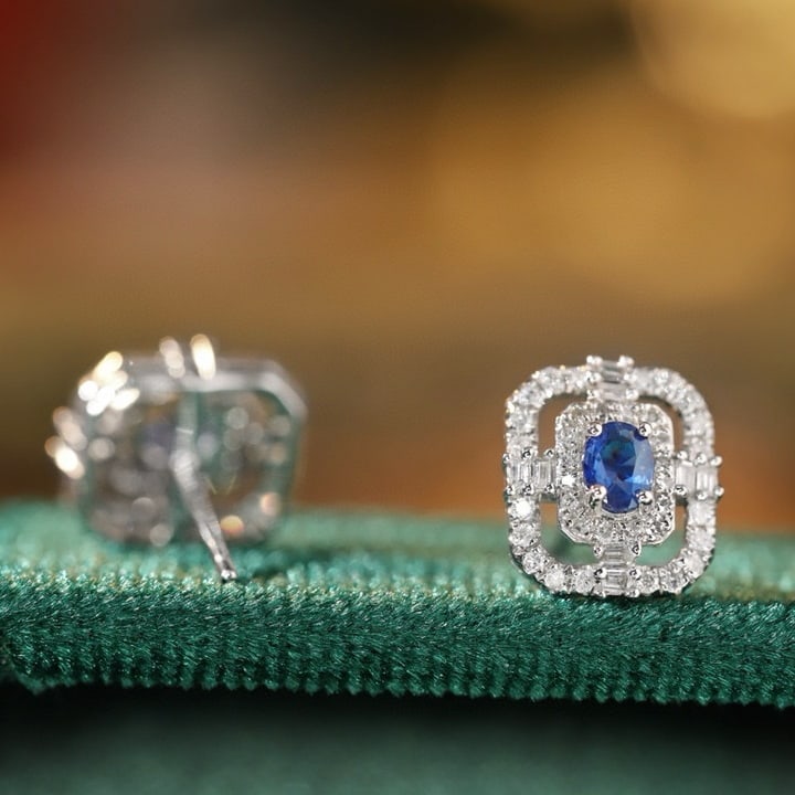 14k Gold 0.96 Ctw Natural Sapphire & Diamond Earrings - 8