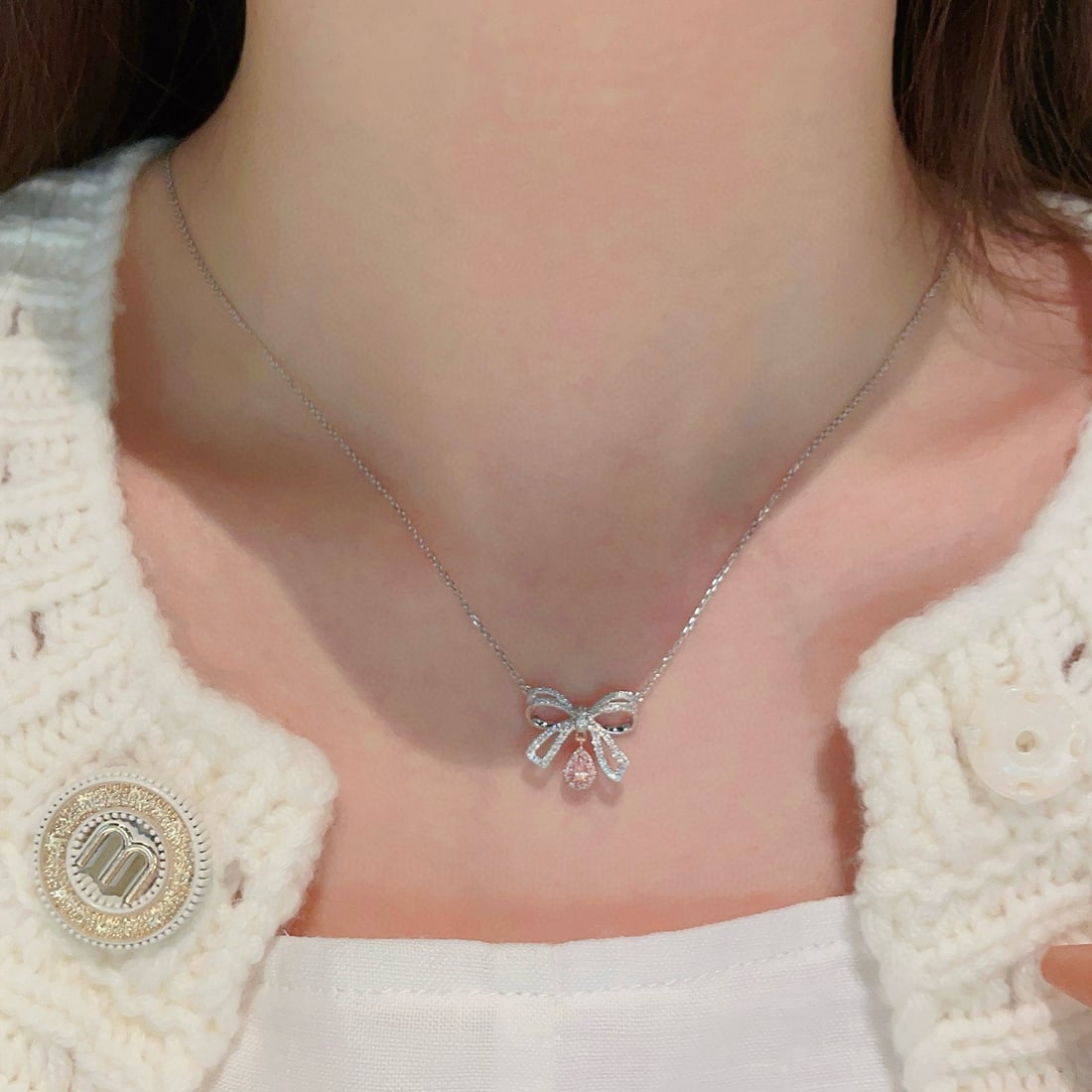 14k Gold 0.26 Ctw Natural Pink Diamond & Diamond Necklace - 3