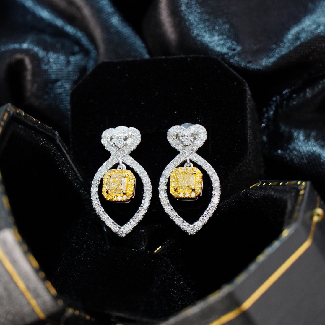 14k Gold 1.76 Ctw Natural Yellow Diamond & Diamond Earrings - 2