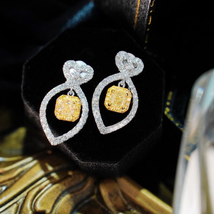 14k Gold 1.76 Ctw Natural Yellow Diamond & Diamond Earrings - 3