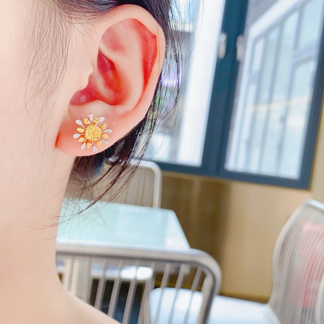 14k Gold 0.70 Ctw Natural Yellow Diamond & Diamond Earrings - 4