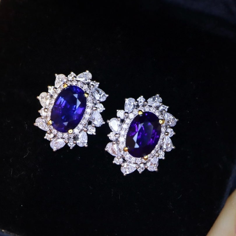 14k Gold 2.71 Ctw Natural Sapphire & Diamond Earrings - 3
