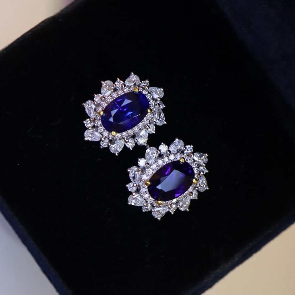14k Gold 2.71 Ctw Natural Sapphire & Diamond Earrings - 4