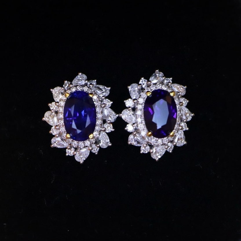 14k Gold 2.71 Ctw Natural Sapphire & Diamond Earrings - 5
