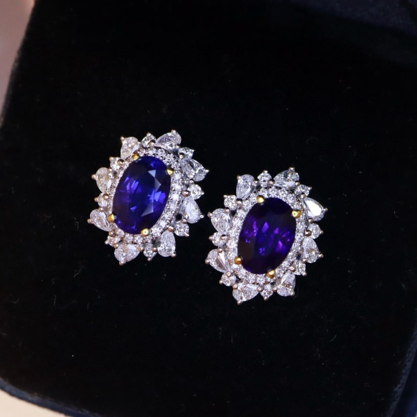 14k Gold 2.71 Ctw Natural Sapphire & Diamond Earrings - 7
