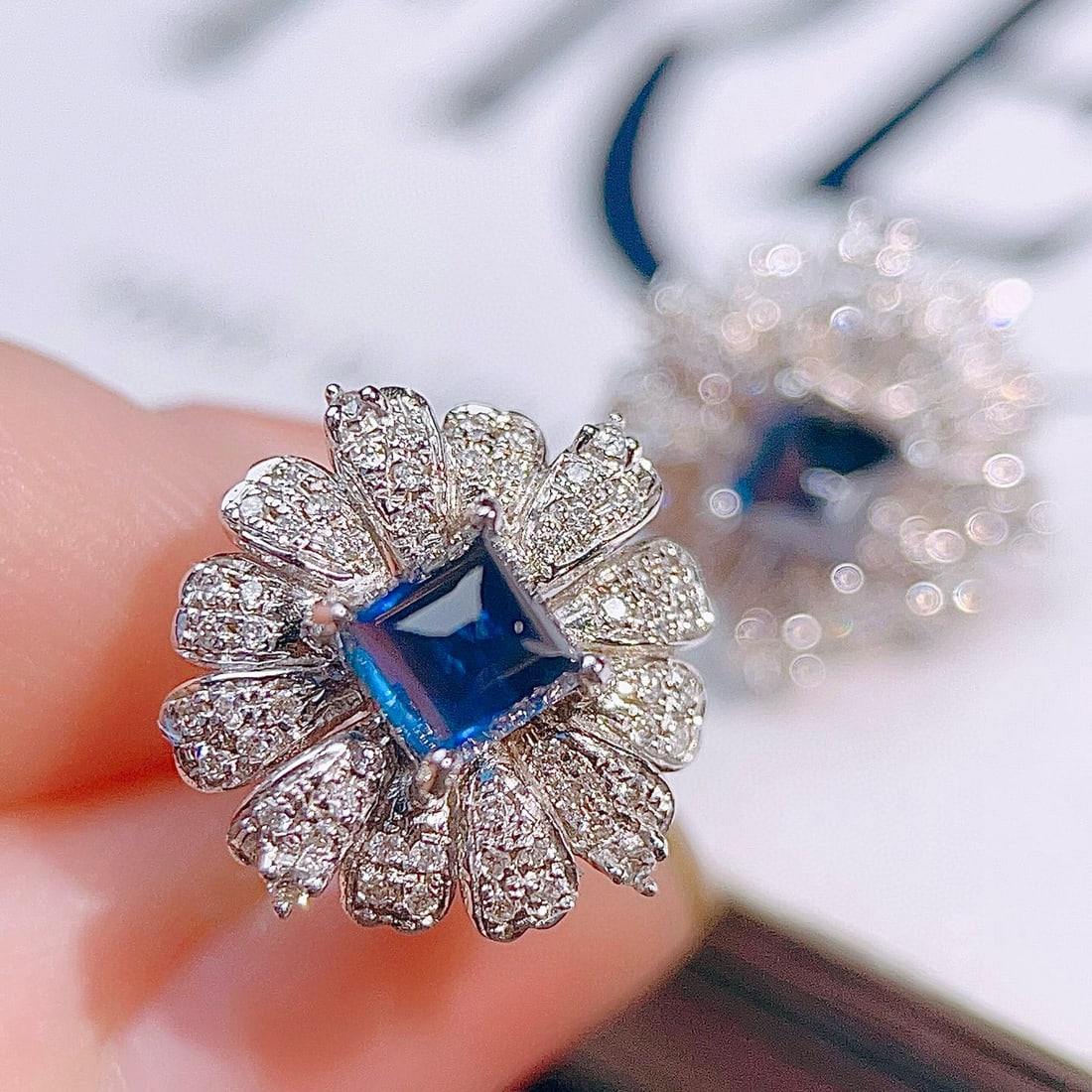 14k Gold 2.01 Ctw Natural Sapphire & Diamond & Flowers Earrings - 3