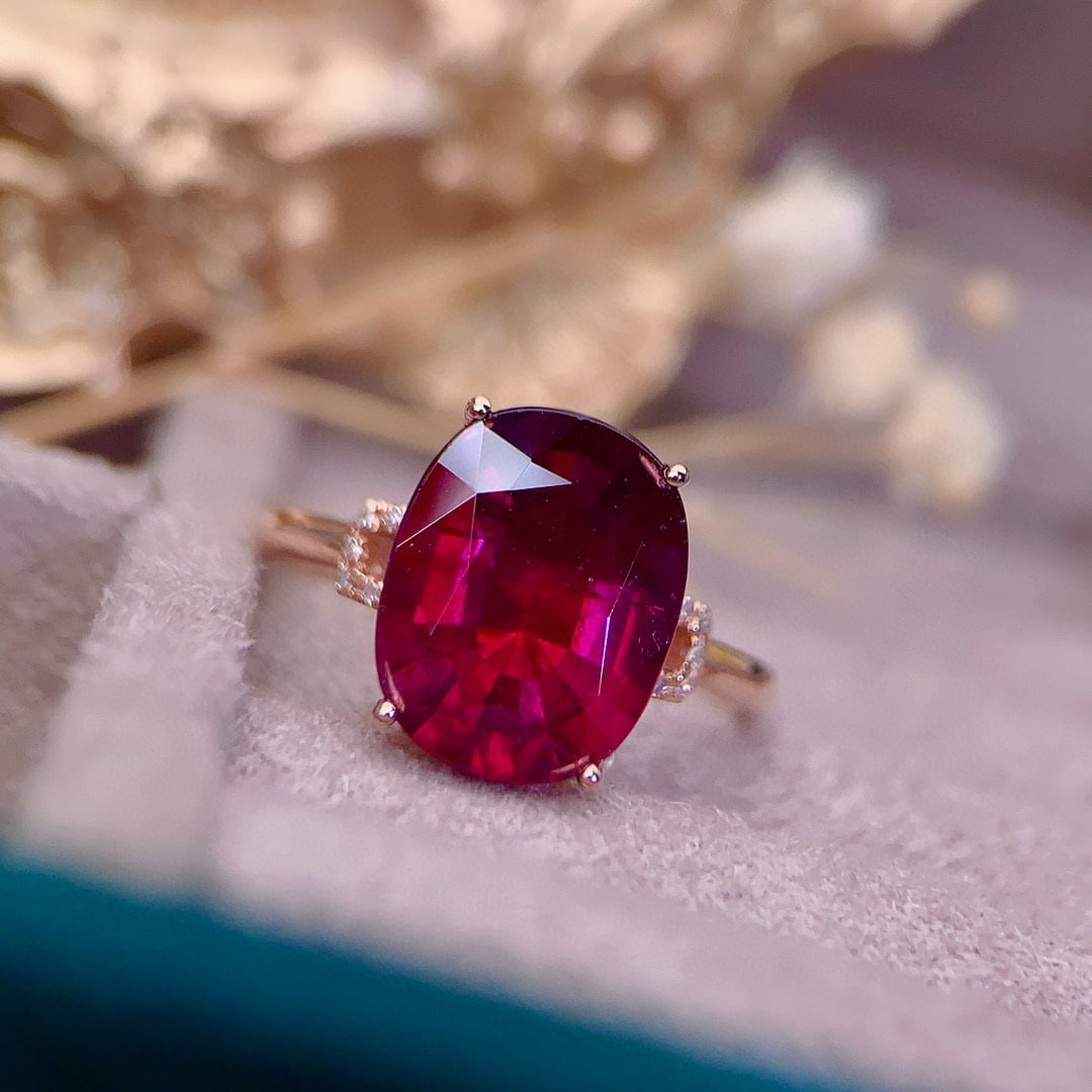 14k Gold 5.3 Ct Natural Tourmaline & Diamond Ring - 2