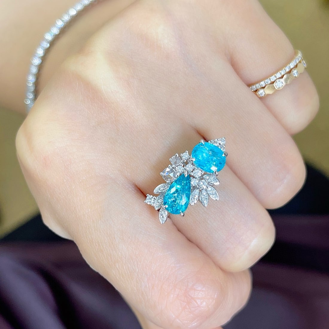 14k Gold 2.2 Ctw Natural Paraiba Tourmaline & Diamond Ring - 2