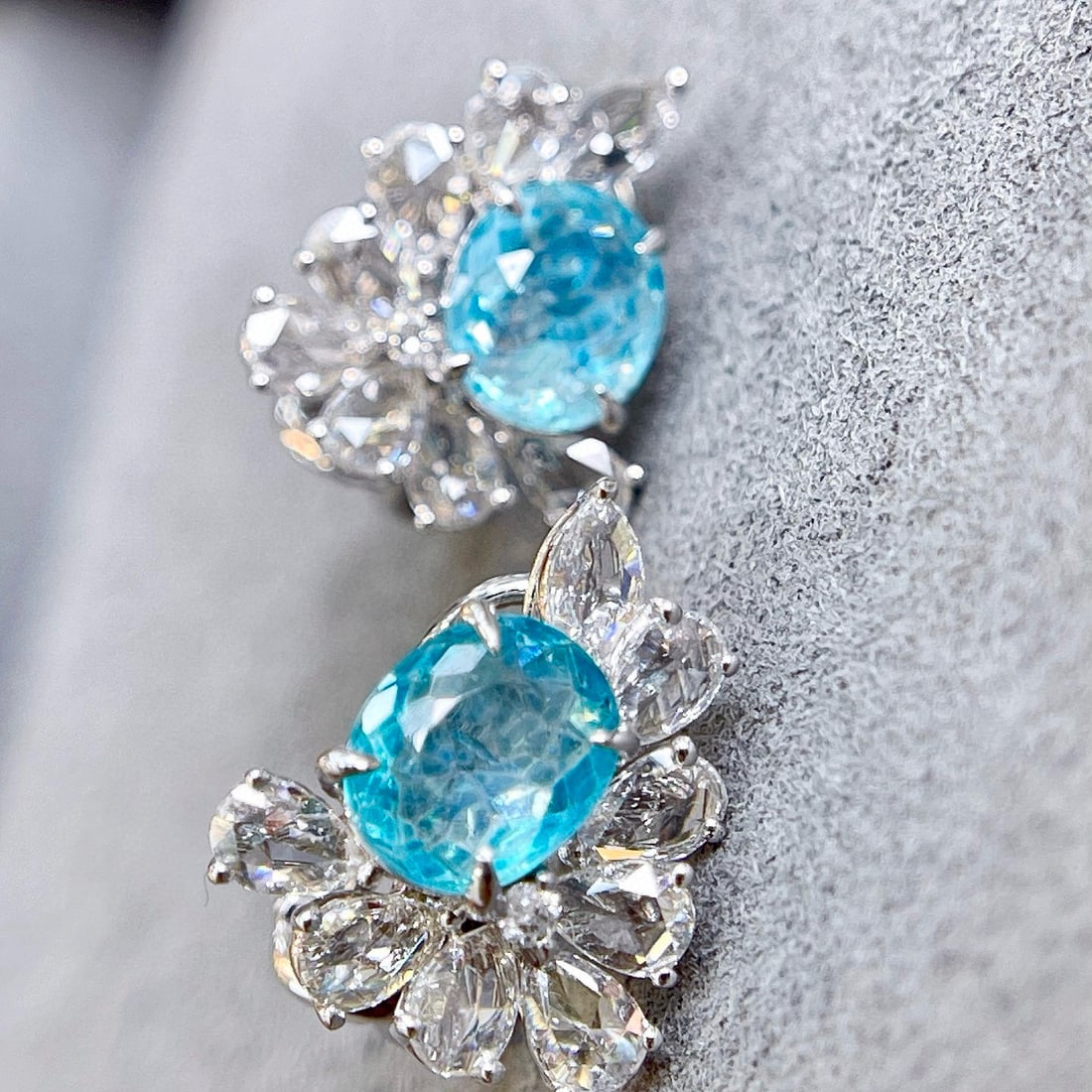 14k Gold 3.5 Ctw Natural Paraiba Tourmaline & Diamond Earrings - 2