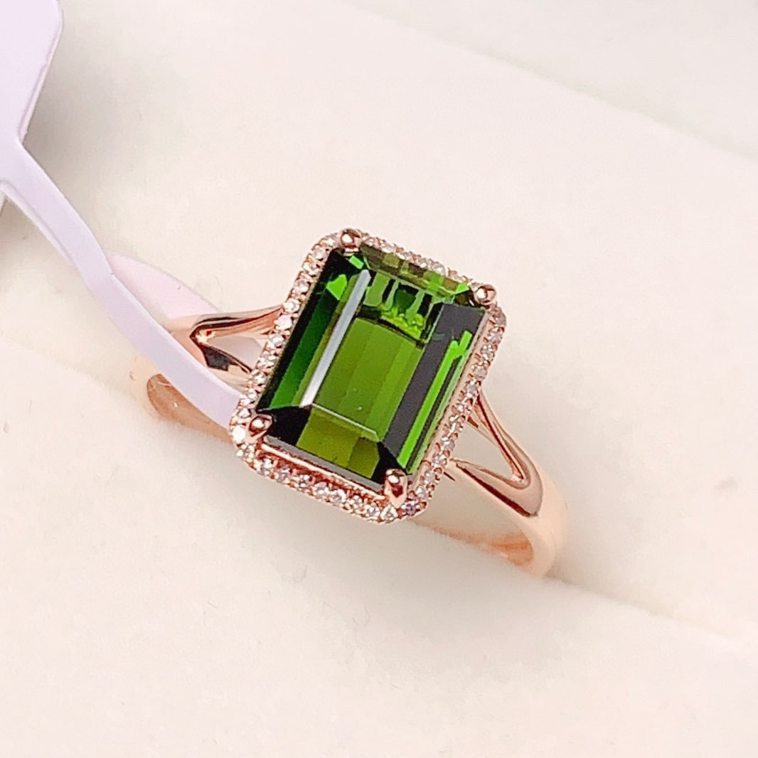 14k Gold 2.88 Ct Natural Tourmaline & Diamond Ring - 4