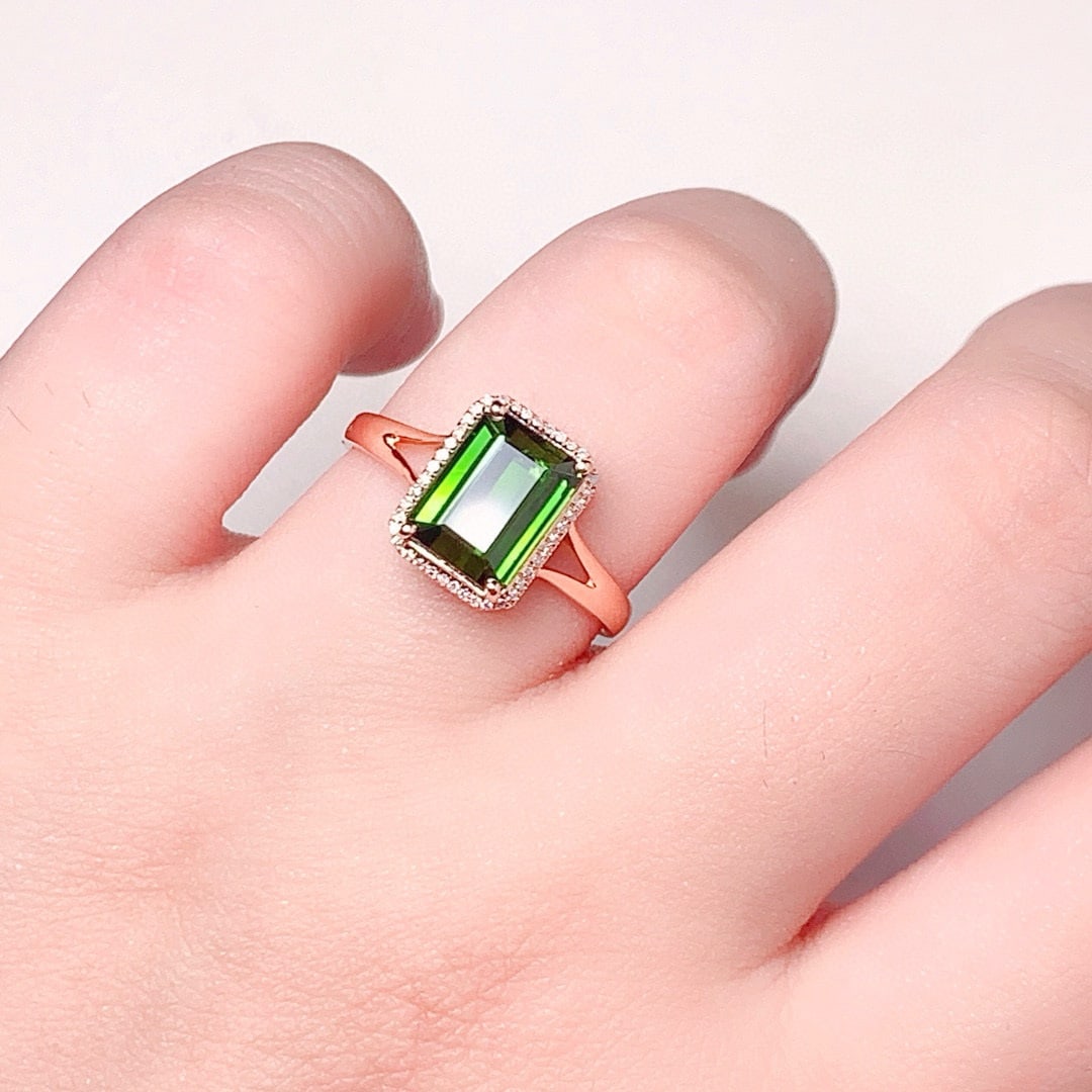 14k Gold 2.88 Ct Natural Tourmaline & Diamond Ring - 8